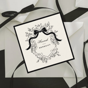 Fransk Bow Vintage Coquette Ribbon Vapensköld Old Fyrkantigt Visitkort