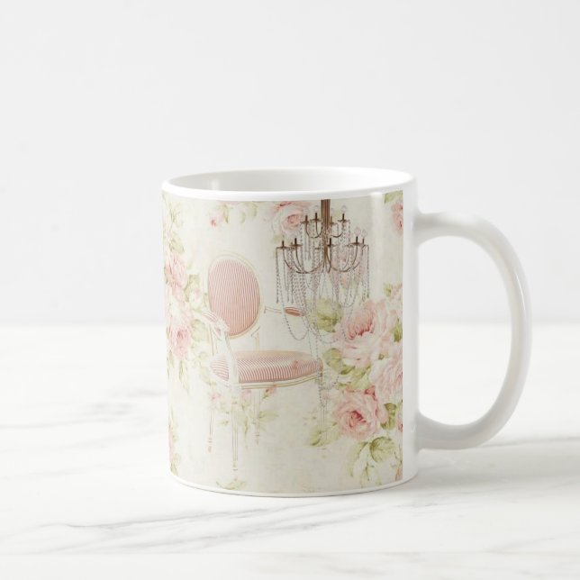 Fransk Budoir Vintage Rosa Blommigt Chandelier Kaffemugg (Höger)