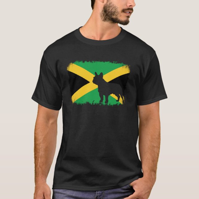Fransk bull dog Jamaica Jamaican flagga frenchies  T Shirt (Framsida)