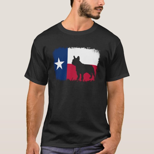 Fransk bull dog Texas Texan flagga frenchies bulld T Shirt (Framsida)