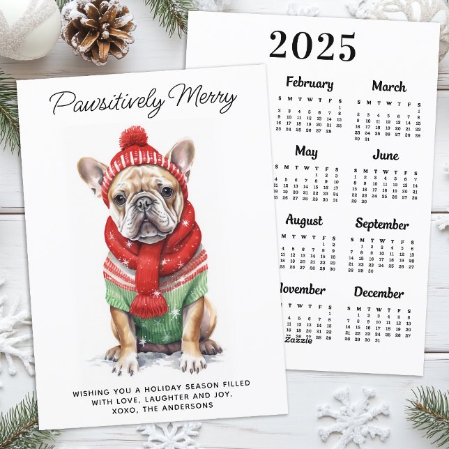 Fransk Bulldog 2025 - jul i kalendern Hund älskare Julkort (Skapare uppladdad)