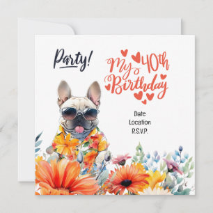 Fransk Bulldog 40:e födelsedagen Party Inbjudningar