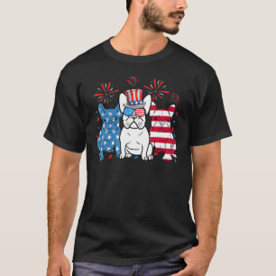 Fransk Bulldog 4:e juli amerikanska Flagga Hund T Shirt