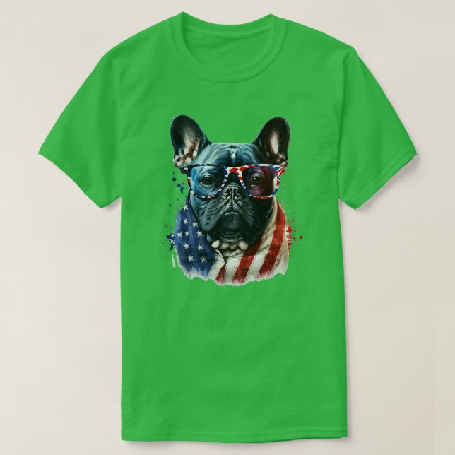 Fransk Bulldog 4 juli 4 T Shirt (Design framsida)