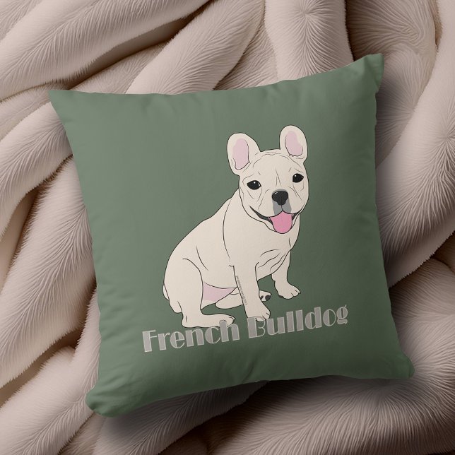 Fransk Bulldog Älskare Sage Grönt Kudde (French Bulldog Lovers Sage Green Throw Pillow to add to your home decor. Design front and back.)
