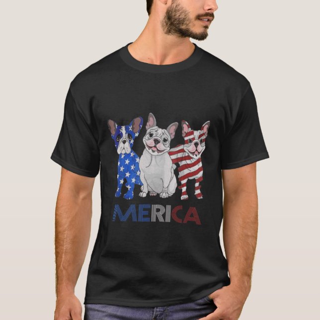 Fransk Bulldog American Flagga 4:e juli Independe T Shirt (Framsida)