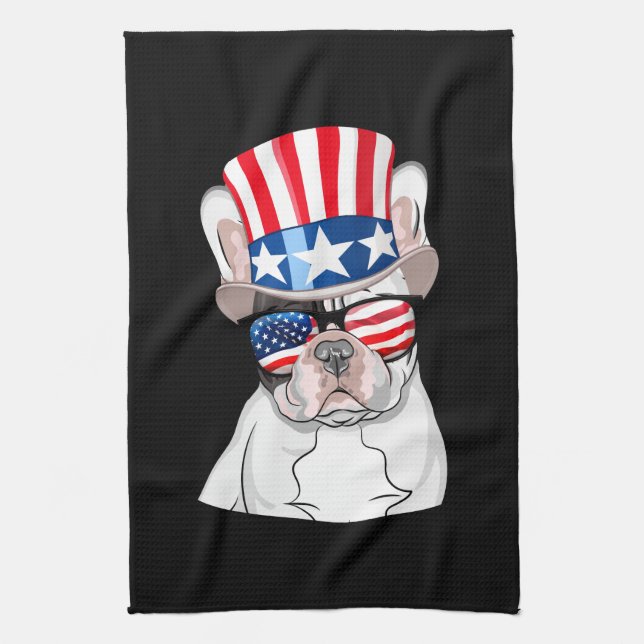 Fransk Bulldog American Flagga 4 juli Kökshandduk (Vertikal)