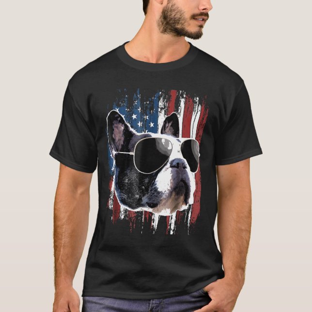 Fransk Bulldog American Flagga Fransk Bulldog T Shirt (Framsida)