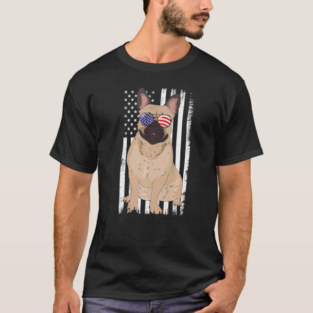 Fransk Bulldog American Flagga Patriot Bulldog 4:e T Shirt (Framsida)