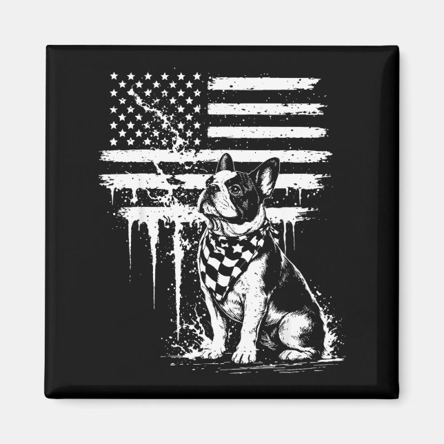 Fransk bulldog amerikansk flagga 4 juli hundälskar magnet (Framsidan)