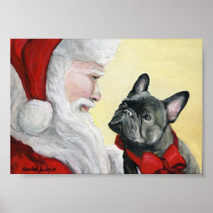 Fransk Bulldog and Jultomten Art Print Poster
