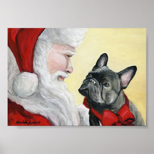 Fransk Bulldog and Jultomten Art Print Poster (Framsidan)