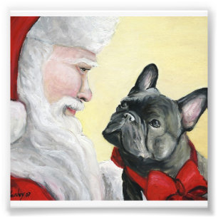 Fransk Bulldog and Santa Hund Art Print Fototryck