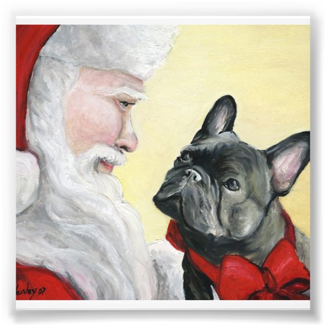 Fransk Bulldog and Santa Hund Art Print Fototryck (Framsidan)