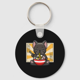 Fransk Bulldog Anime Eating Noodle Nyckelring