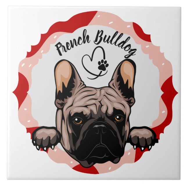 Fransk Bulldog-anpassat mönster-foto ram Kakelplatta (Framsidan)