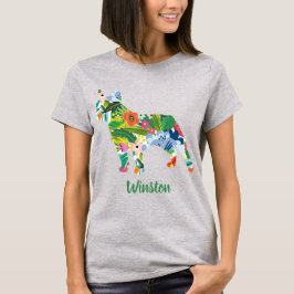 Fransk Bulldog Anpassat Namn Blommor Siluett T Shirt