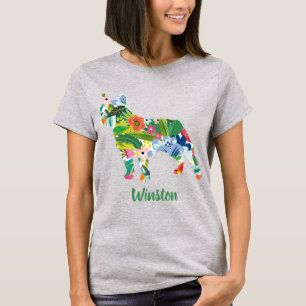 Fransk Bulldog Anpassat Namn Blommor Siluett T Shirt