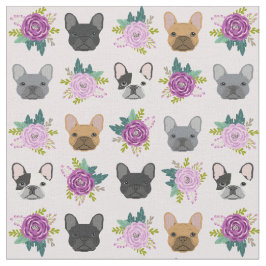 Fransk Bulldog Ansikte lavender blommigts Tyg