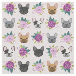 Fransk Bulldog Ansikte lavender blommigts Tyg