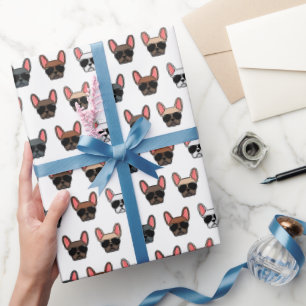 Fransk Bulldog Ansikte Mönster Wrapping Papper Presentpapper