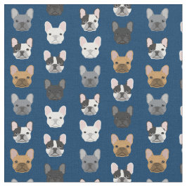 Fransk Bulldog Ansikte Navy Blue Tyg