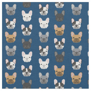 Fransk Bulldog Ansikte Navy Blue Tyg