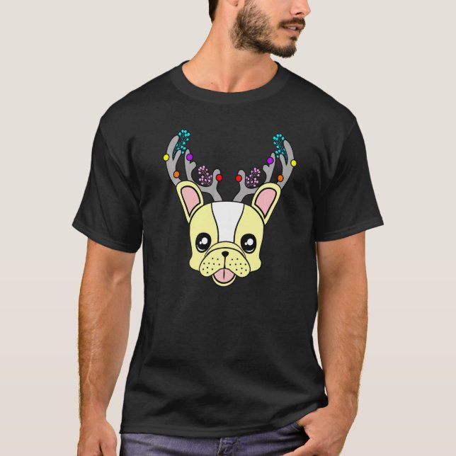 Fransk Bulldog Antlers Julafton Hund jul jul T Shirt (Framsida)