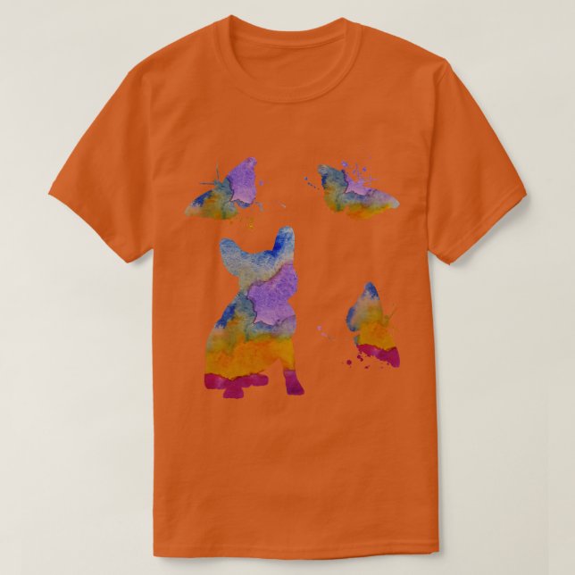 Fransk Bulldog Art Frenchie Hund Butterflies Art T Shirt (Design framsida)