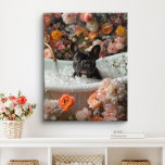 Fransk Bulldog Art | Frenchie i Bathtub Bathroom Canvastryck<br><div class="desc">Fransk Bulldog-konst med en lekfull Fransk Bulldog som njuter av en avslappnande fullt av bubblor och vackra blommor. Den här charmerande teckningen ger ditt space en aning värme och personlighet,  skapar att det känns mer inbjudande och glatt.</div>