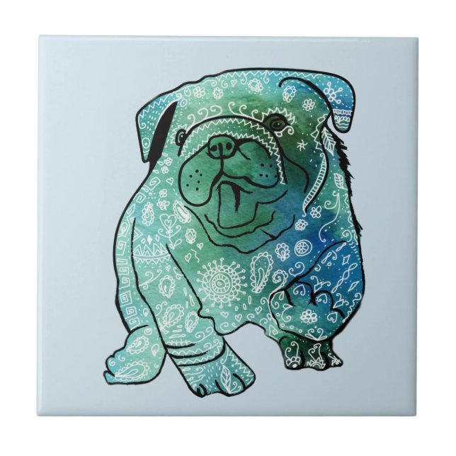 Fransk Bulldog Art Mandala Ceramic Photo Tile Kakelplatta (Framsidan)
