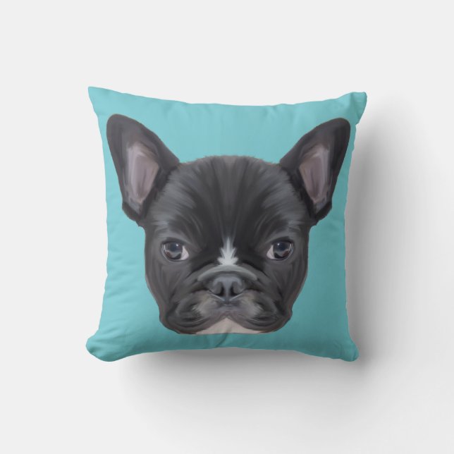 Fransk Bulldog Art Porträtt Kudde (Framsida)
