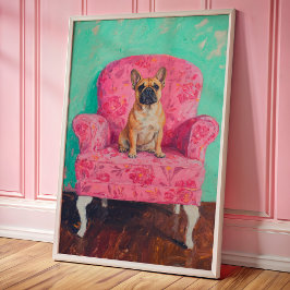 Fransk Bulldog Art Poster Wall Art Print Rosa