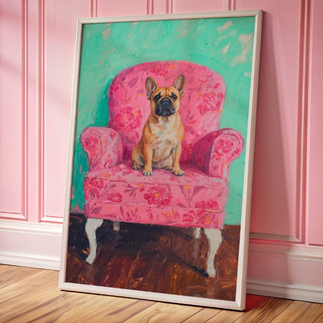 Fransk Bulldog Art Poster Wall Art Print Rosa (This AI-created poster has real textures for a cool, trendy look.)