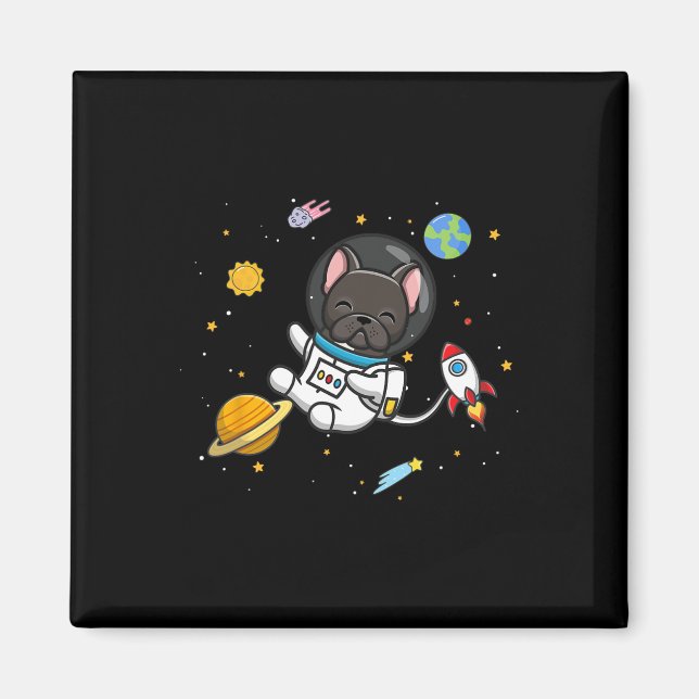 Fransk Bulldog Astronaut Magnet (Framsidan)