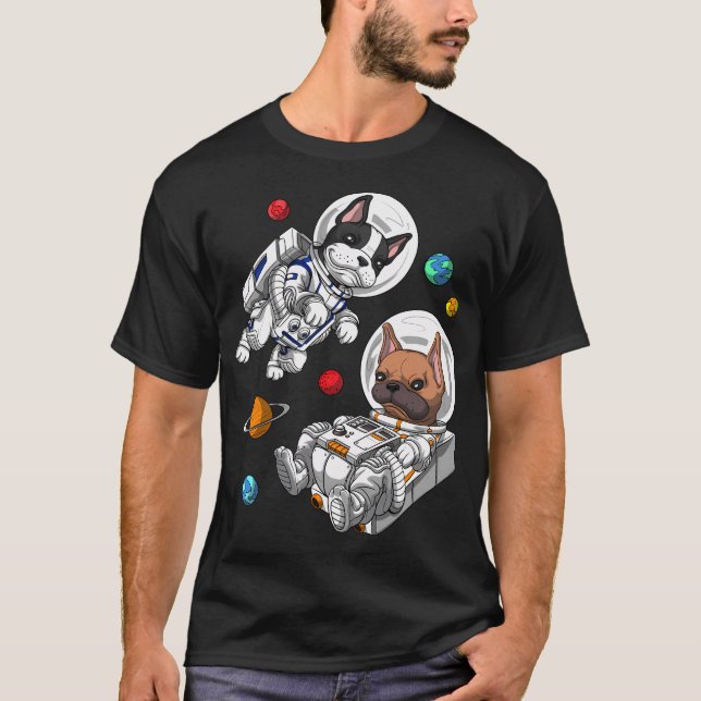 Fransk Bulldog Astronaut T Shirt (Framsida)