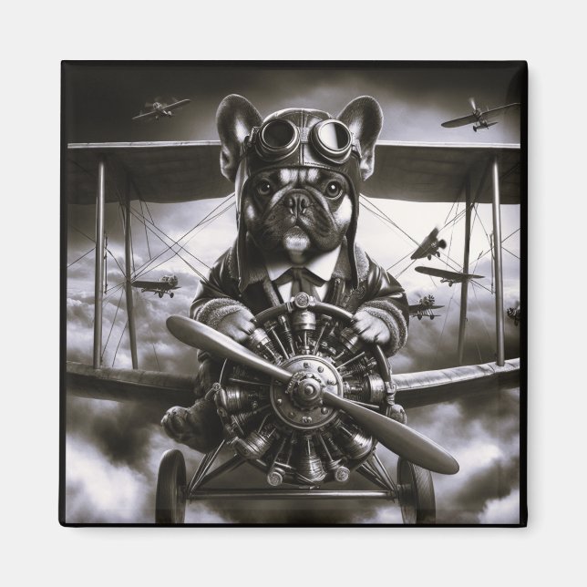 Fransk Bulldog aviator magnet (Framsidan)