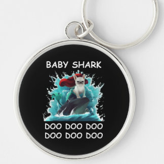 Fransk Bulldog | Baby Shark Doo Doo Doo Doo Rund Silverfärgad Nyckelring