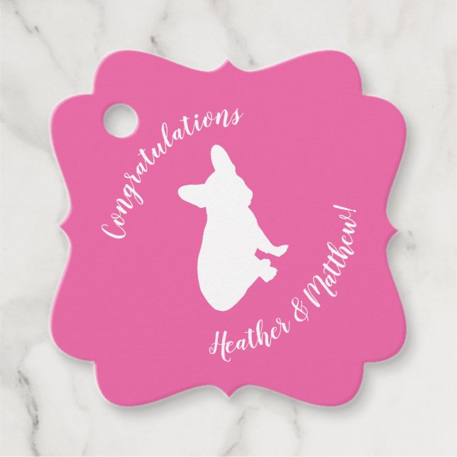 Fransk Bulldog Baby Shower Frenchie Rosa Gåvor Etiketter (Framsida)