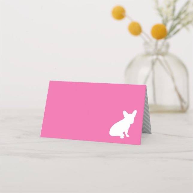 Fransk Bulldog Baby Shower Frenchie Rosa Placeringskort (Framsida)