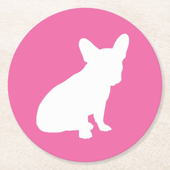 Fransk Bulldog Baby Shower Frenchie Rosa Underlägg Papper Rund (Framsidan)