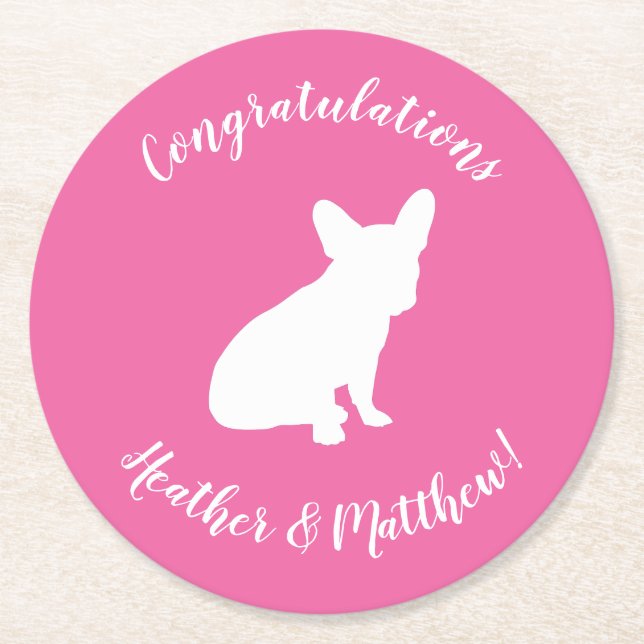 Fransk Bulldog Baby Shower Frenchie Rosa Underlägg Papper Rund (Framsidan)