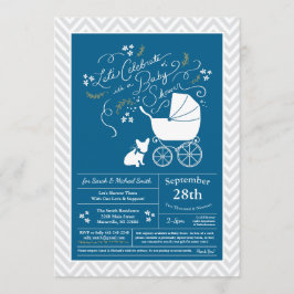 Fransk Bulldog Baby Shower Frenchy Frenchie Blue Inbjudningar