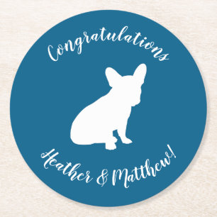 Fransk Bulldog Baby Shower Frenchy Frenchie Blue Underlägg Papper Rund