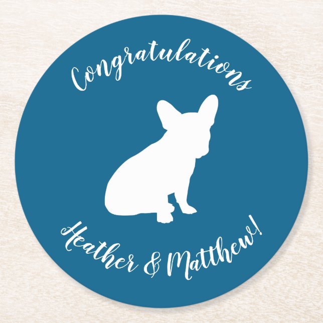 Fransk Bulldog Baby Shower Frenchy Frenchie Blue Underlägg Papper Rund (Framsidan)