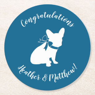 Fransk Bulldog Baby Shower Frenchy Frenchie Blue Underlägg Papper Rund