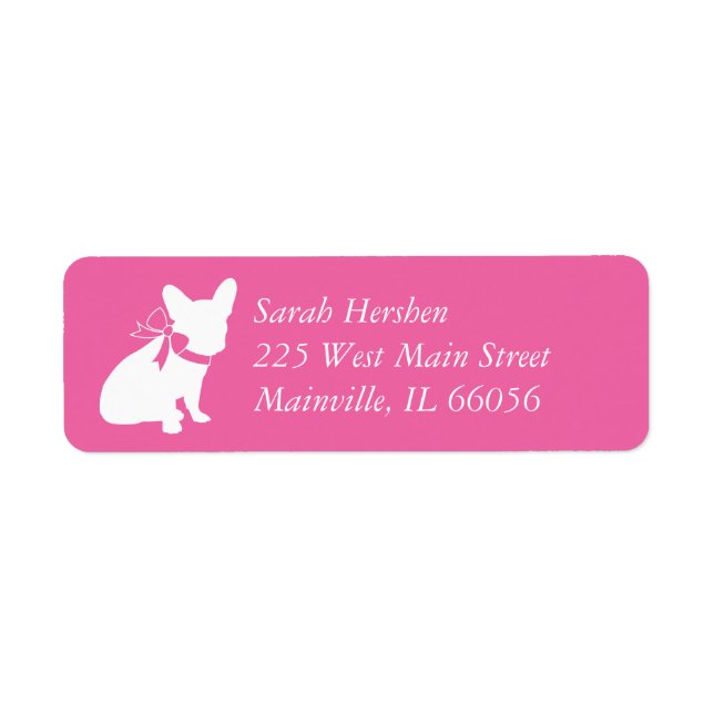 Fransk Bulldog Baby Shower Frenchy Frenchie Rosa Returadress Etikett (Framsidan)