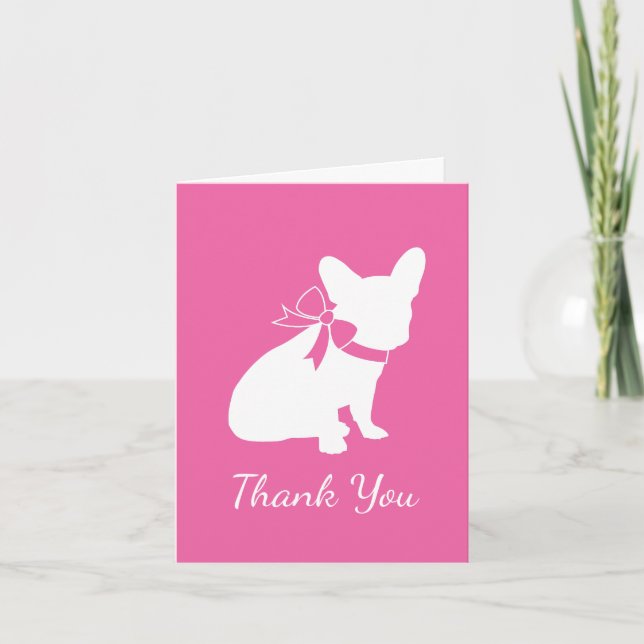 Fransk Bulldog Baby Shower Frenchy Frenchie Rosa Tack Kort (Framsida)