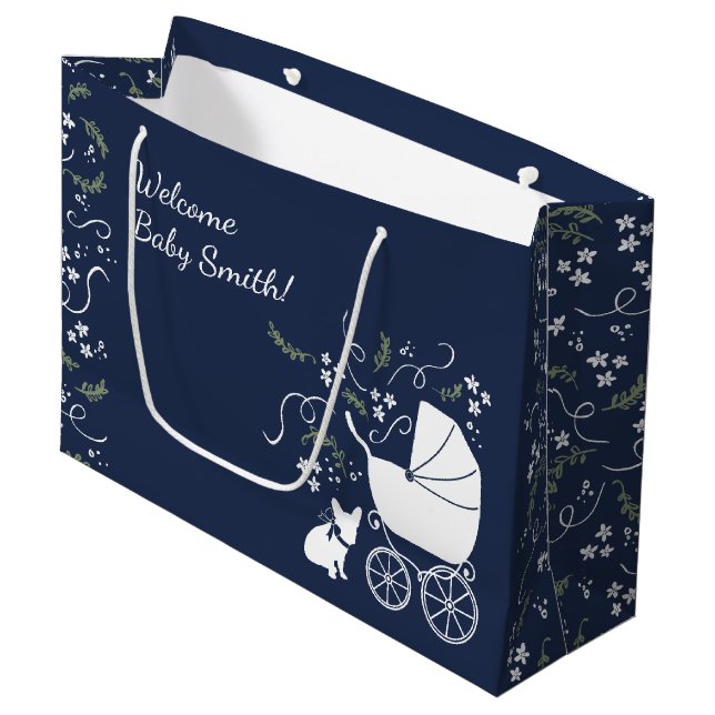 Fransk Bulldog Baby Shower Gift Bag (Framsidan Vinklad)