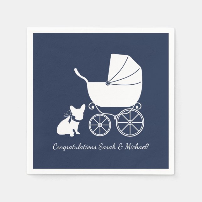 Fransk Bulldog Baby Shower Napkins Design 1 Pappersservett (Framsidan)